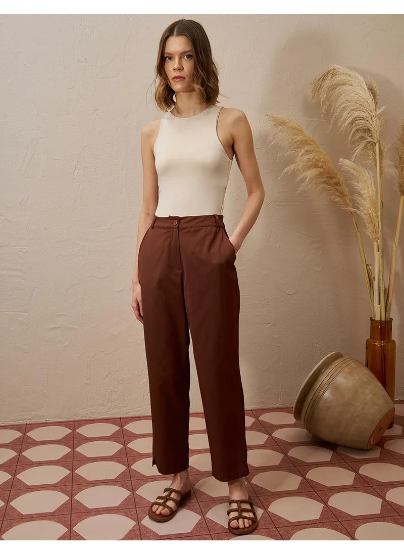 Kayra Slit-Hem Carrot Cut Pants Coffee