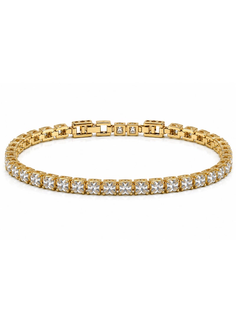 3Diamonds Gold Plated Square Zircon Tennis Bracelet for Women - Image 1