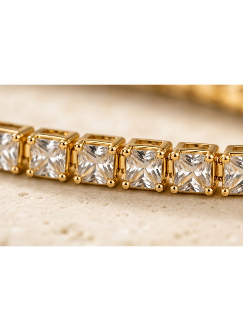 3Diamonds Gold Plated Square Zircon Tennis Bracelet for Women - Image 2