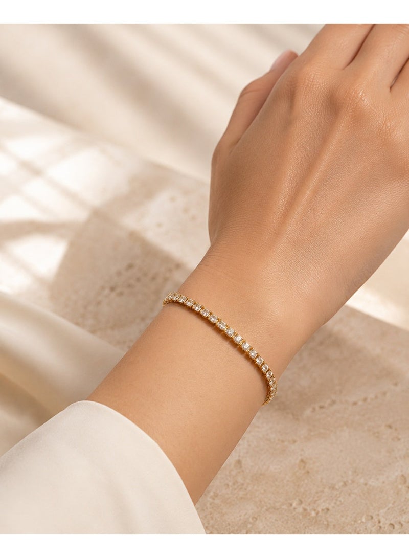 3Diamonds Gold Plated Square Zircon Tennis Bracelet for Women - Image 5