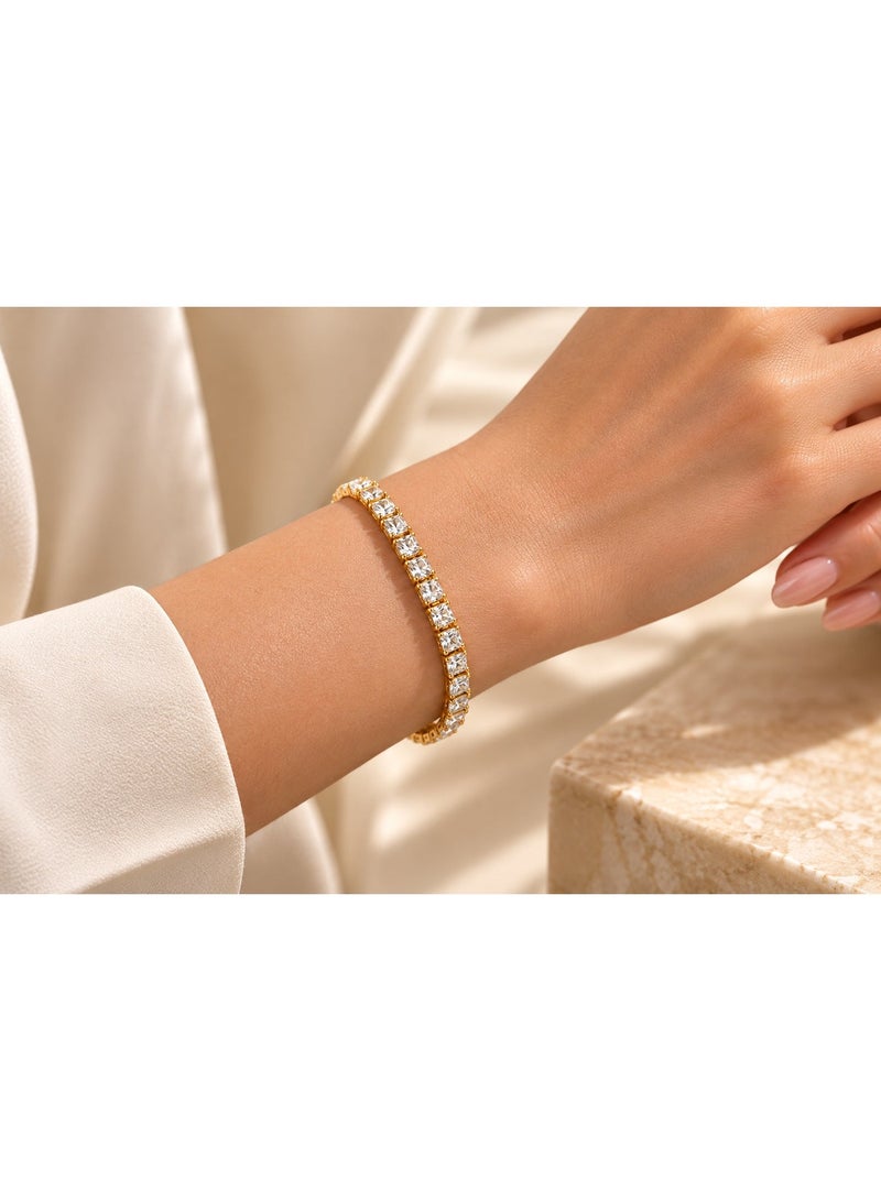 3Diamonds Gold Plated Square Zircon Tennis Bracelet for Women - Image 4