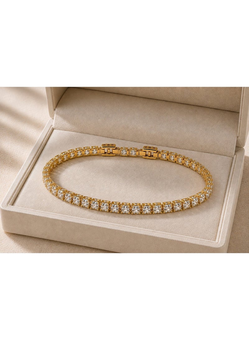 3Diamonds Gold Plated Square Zircon Tennis Bracelet for Women - Image 3