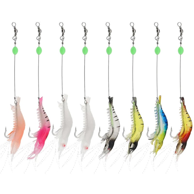 BendJoy ® 8PCS Fishing Hook Set with Luminous Bait, Fishing Lures & Bait, Includes Clamps, Connectors & Swivels, Ideal Fish Hook for Day & Night Fishing, All Fishing Accessories - Image 1
