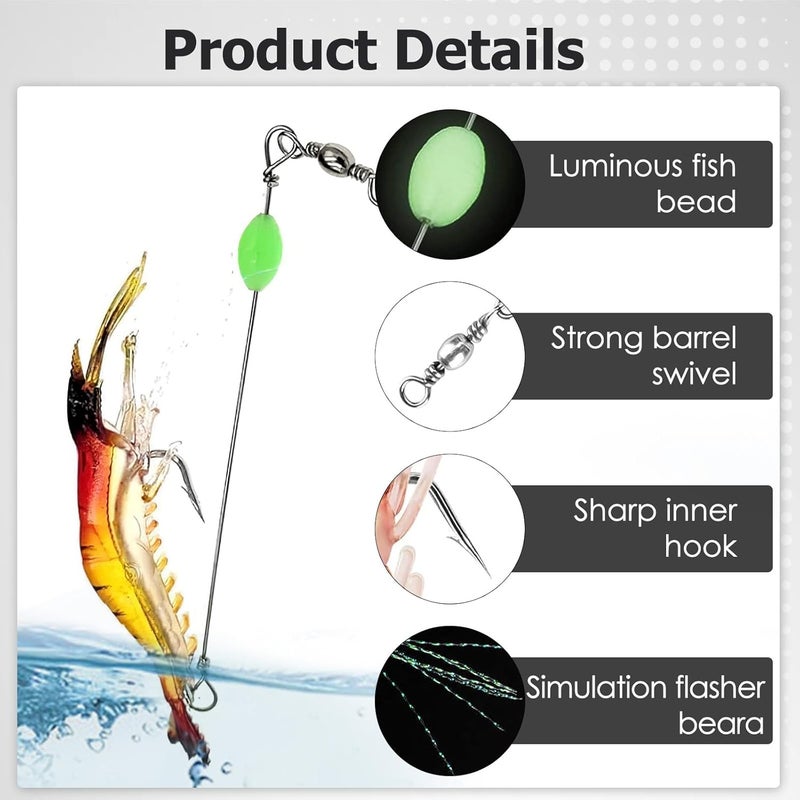 BendJoy ® 8PCS Fishing Hook Set with Luminous Bait, Fishing Lures & Bait, Includes Clamps, Connectors & Swivels, Ideal Fish Hook for Day & Night Fishing, All Fishing Accessories - Image 2