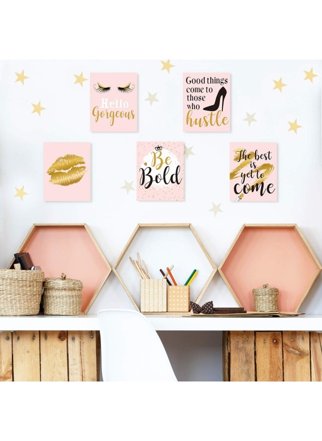 Outus Inspirational Wall Decor  9 Pieces Bedroom Decor for Women  Pink and Gold Makeup Lash Lips Wall Art Poster  Motivational Quotes Fashion Prints for Women Bathroom Home Decor  8 x 10 Inch  Unframed  - Image 4