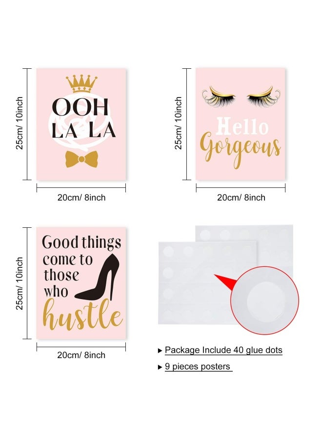 Outus Inspirational Wall Decor  9 Pieces Bedroom Decor for Women  Pink and Gold Makeup Lash Lips Wall Art Poster  Motivational Quotes Fashion Prints for Women Bathroom Home Decor  8 x 10 Inch  Unframed  - Image 2
