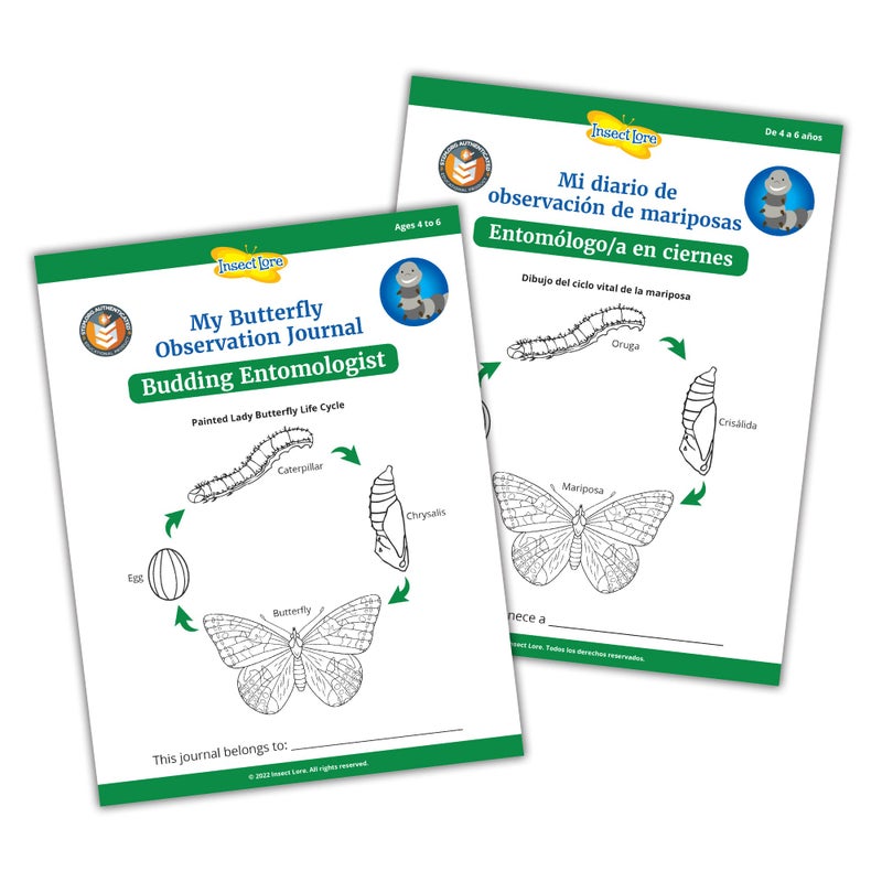 Insect Lore Butterfly Garden with Live Cup of Caterpillars | English and Spanish STEM Activity Journals | 5 Painted Lady Butterfly Baby Caterpillars and Mesh Habitat - Image 2