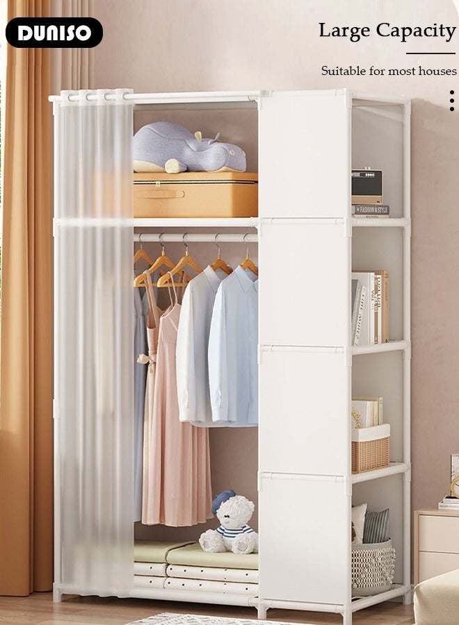 DUNISO Portable Fabric Wardrobe, Non Woven Fabric Cloth Cabinet with 4-Tier Storage Shelves on the Side and Curtain, Large Capacity Closet, Storage Organizer for Clothes Shoes Bedroom Living room - Image 2