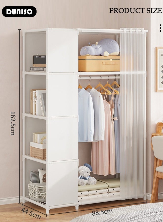 DUNISO Portable Fabric Wardrobe, Non Woven Fabric Cloth Cabinet with 4-Tier Storage Shelves on the Side and Curtain, Large Capacity Closet, Storage Organizer for Clothes Shoes Bedroom Living room - Image 4