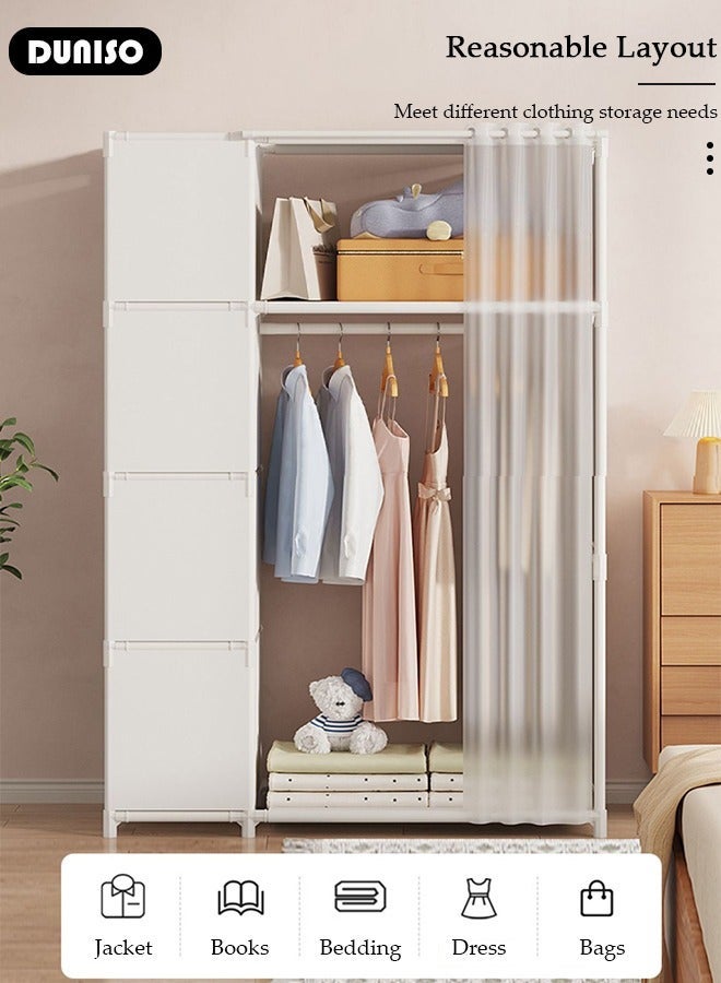 DUNISO Portable Fabric Wardrobe, Non Woven Fabric Cloth Cabinet with 4-Tier Storage Shelves on the Side and Curtain, Large Capacity Closet, Storage Organizer for Clothes Shoes Bedroom Living room - Image 3