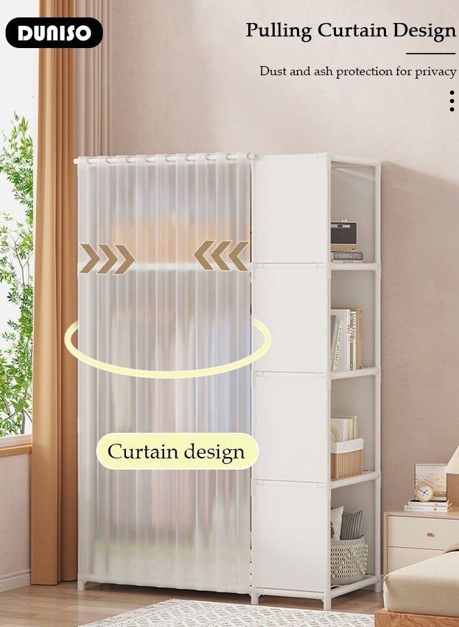 DUNISO Portable Fabric Wardrobe, Non Woven Fabric Cloth Cabinet with 4-Tier Storage Shelves on the Side and Curtain, Large Capacity Closet, Storage Organizer for Clothes Shoes Bedroom Living room - Image 5