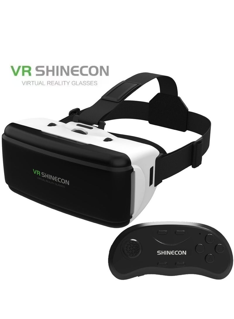 نظارات الواقع الافتراضي الكلاسيكية VR SHINECON ثلاثية الأبعاد + وحدة تحكم، نظارات للواقع الافتراضي تُستخدم مع التلفزيون والأفلام وألعاب الفيديو، متوافقة مع هواتف iOS وAndroid بحجم شاشة يتراوح بين 4.7 و6.1 بوصة، عدسات بلو راي لحماية العين، مريحة وناعمة مع إمكانية ضبط المسافة، تدعم الشاشة العملاقة IMAX/التجوال البانورامي/الألعاب الغامرة.