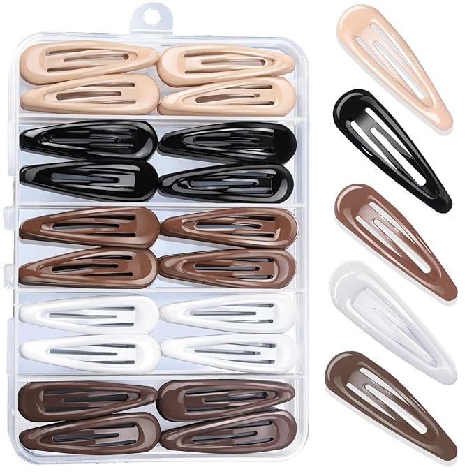 GEOCARTER Snap Hair Clips,2 Inch Hair Barrettes Hair Clips For Women, Metal Mixed Color, Hair Barrettes For Women Hair Snap Clips 5 Colors (40 Pcs with Storage box) - Image 1