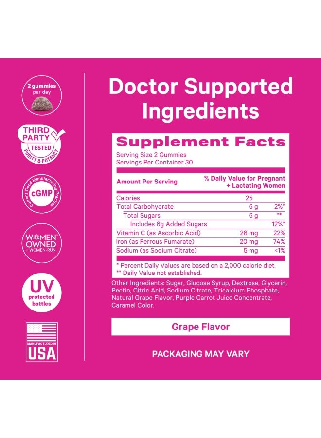 Pink Stork Pregnancy Iron Gummies with 20 mg Iron + Vitamin C, 60 Gummies, Grape Flavor, Dietary Supplement - Image 4