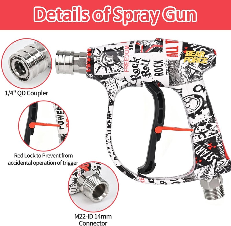 BEAR FORCE High Pressure Washer Gun 3000 PSI Max, Power Washer Short Gun M22-ID14mm with 1/4“ Quick Connector, Car Wash, Car Cleaning, Car Care Detailing - Image 4