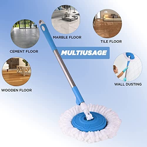 Pivalo Bucket Spin Mop with 42" Handle Stick Rod & 9" Plate Microfiber Refill Pocha Cleaner 360° Adjustable Easy Grip for Wet Floor Household Industrial Cleaning & Mopping (1Pcs, Random Color) - Image 5