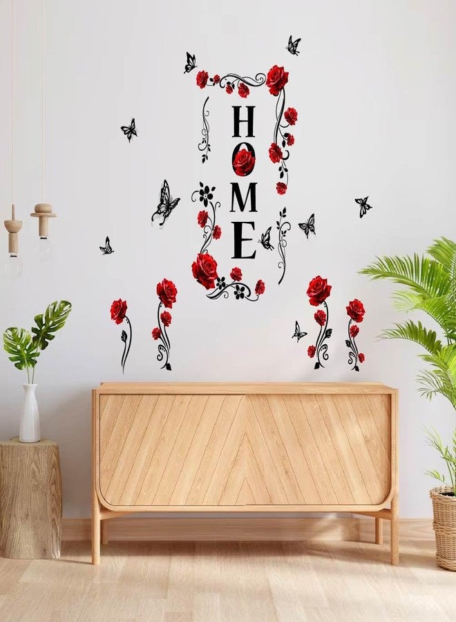 SUPERDANT Words Wall Stickers Red Rose Self Adhesive Wall Decals Art Mural Decals Home Decor Waterproof for Living Room Bedroom Bathroom Study Room - Image 3