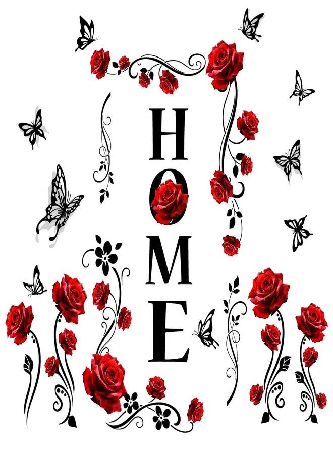 SUPERDANT Words Wall Stickers Red Rose Self Adhesive Wall Decals Art Mural Decals Home Decor Waterproof for Living Room Bedroom Bathroom Study Room - Image 1