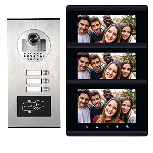 AMOCAM Upgrade Versions 3 Units Apartment Intercom System 7 inch Touch Monitor Video Door Phone Kits Support Ethernet Cable Connect, Single-Supply, ID Keyfobs Unlock for Home Apartment - Image 1