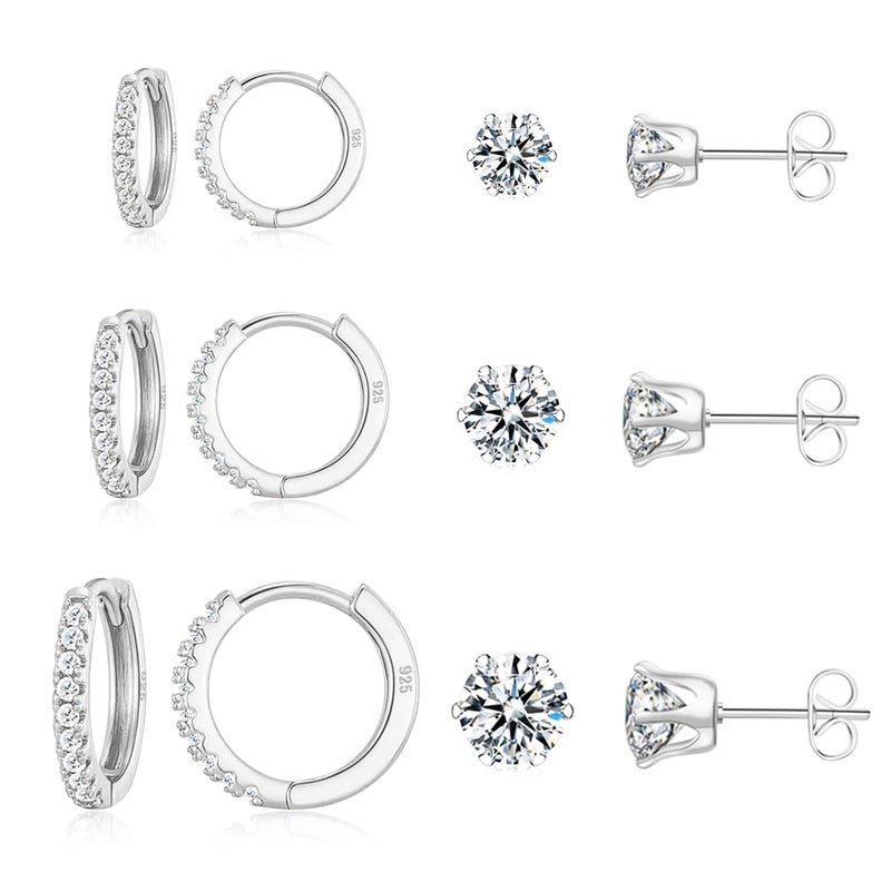 KesaPlan Stud Earrings for Women 14K Gold Plated Hypoallergenic Hoop Earrings Set Small Studs Hoop Huggie Earring Multiple Piercing Star Heart Ball Cubic Zirconia Studs Stacks Trendy for Women Men (A-white gold hoop set) - Image 1