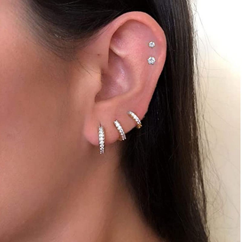 KesaPlan Stud Earrings for Women 14K Gold Plated Hypoallergenic Hoop Earrings Set Small Studs Hoop Huggie Earring Multiple Piercing Star Heart Ball Cubic Zirconia Studs Stacks Trendy for Women Men (A-white gold hoop set) - Image 5