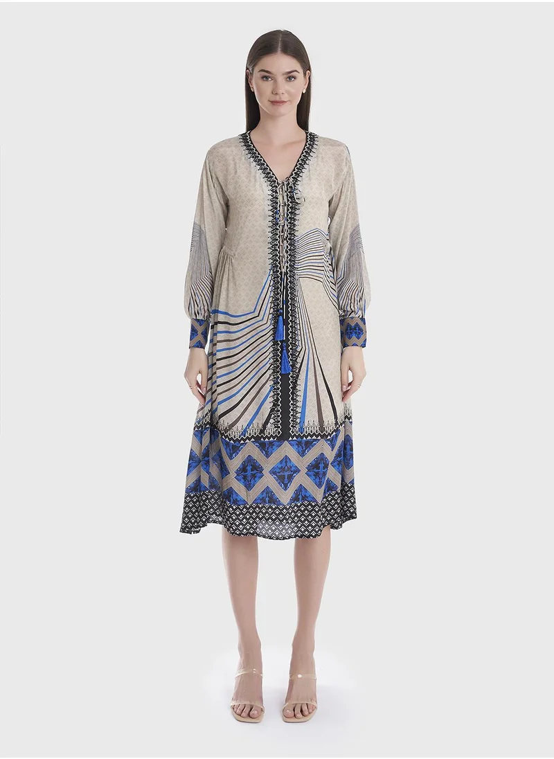 KASHKHA Printed V-Neck Jalabiya