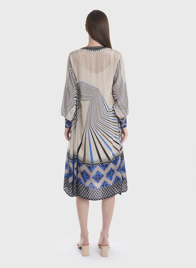 KASHKHA Printed V-Neck Jalabiya - Image 2