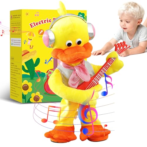 Marsjoy Rocking Dancing Duck Plush Toy Singing Music Twisting Body Plush Stuffed Animals Rocking Punk Crazy Cool Guitar Duck Perfect Christmas Birthday New Year for Kids - Image 1