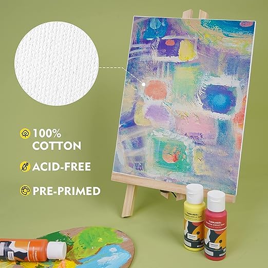 Qatalitic Set of 6 pc. 8 x 10 inch Canvas Board, 100% Cotton, Acid Free, Blank White 4mm Thickness Canvases for Oil, Acrylic & Watercolour Paint - Image 2