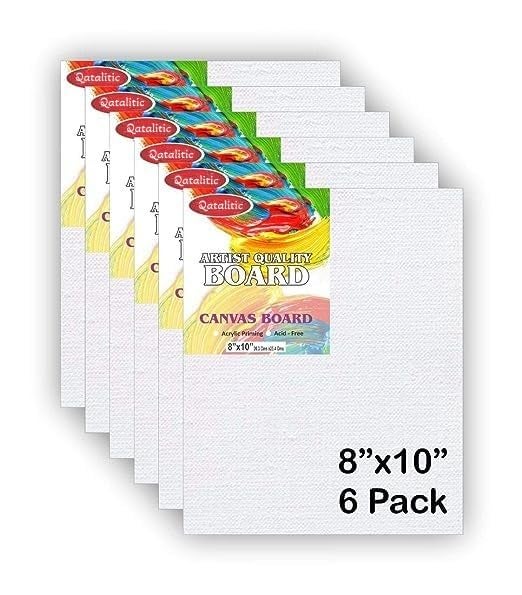 Qatalitic Set of 6 pc. 8 x 10 inch Canvas Board, 100% Cotton, Acid Free, Blank White 4mm Thickness Canvases for Oil, Acrylic & Watercolour Paint - Image 1