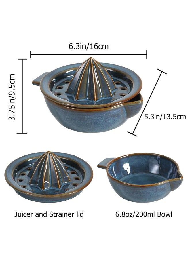 Tuioyoc Ceramic Citrus Lemon Orange Juicer Manual Squeezer, Hand Juicer Reamer Rotation Press with 6.8oz Bowl & Strainer Lid, Spout, Handle, Dishwasher Safe, Easy to Clean (Blue) - Image 3