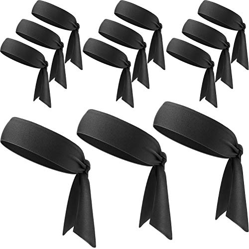 WILLBOND 12 Pieces Tennis Tie Headband Hair Band Unisex Dry Head Tie Sport Band for Basketball, Running, Tennis, Karate, Athletics(Black) - Image 1