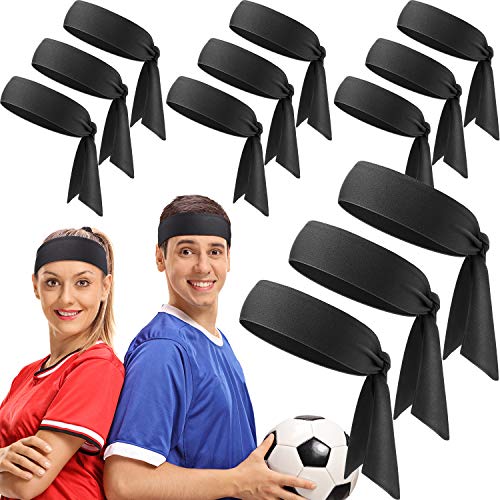 WILLBOND 12 Pieces Tennis Tie Headband Hair Band Unisex Dry Head Tie Sport Band for Basketball, Running, Tennis, Karate, Athletics(Black) - Image 2