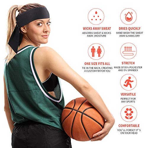 WILLBOND 12 Pieces Tennis Tie Headband Hair Band Unisex Dry Head Tie Sport Band for Basketball, Running, Tennis, Karate, Athletics(Black) - Image 4
