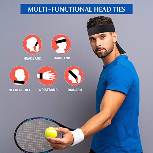 WILLBOND 12 Pieces Tennis Tie Headband Hair Band Unisex Dry Head Tie Sport Band for Basketball, Running, Tennis, Karate, Athletics(Black) - Image 3