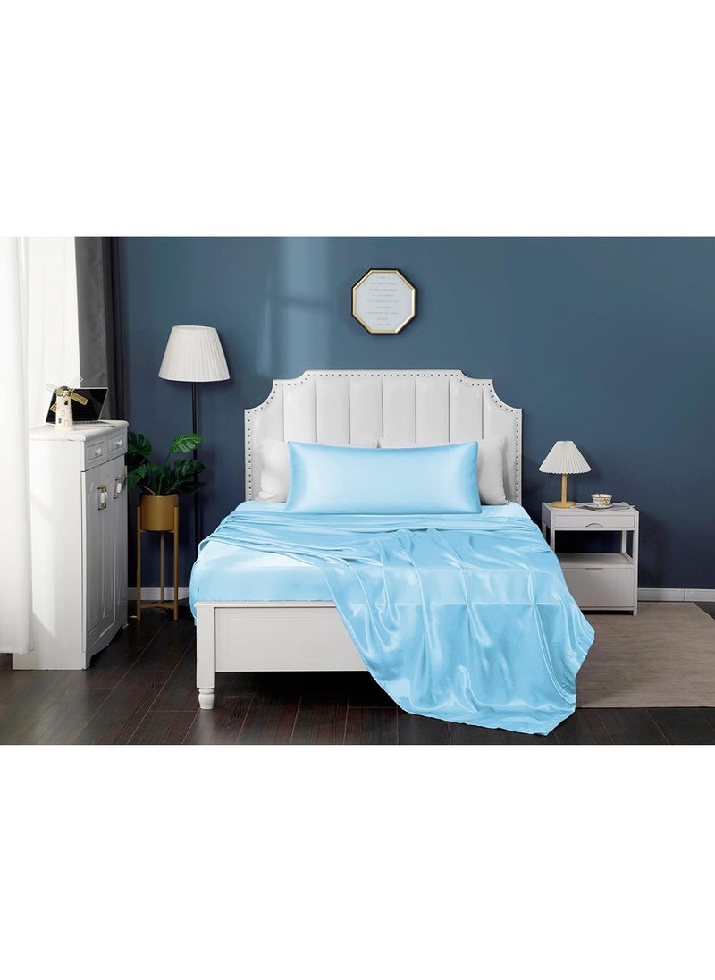 VITION Satin Silk Pillow Case Cover for Hair and Skin, Soft Breathable Smooth Both Sided Silk Pillow Cover Pair (Standard - 50 x 65cm - 2pcs - Sky Blue)  - Image 4