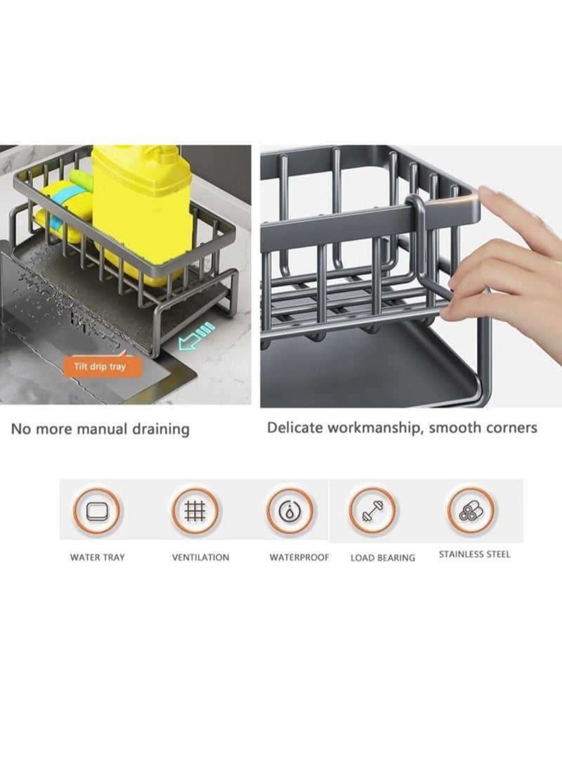 SOLARAE Sink Sponge Holder, Sink Caddy Organizer with Quick Draining Tray, Kitchen Sponge Holder, Quick Draining, Gray - Image 3