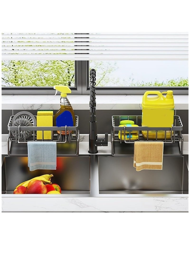 SOLARAE Sink Sponge Holder, Sink Caddy Organizer with Quick Draining Tray, Kitchen Sponge Holder, Quick Draining, Gray - Image 4