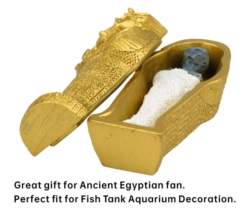 TRANSGOOD 3.5" Egyptian Mummy Pharaoh Sarcophagus w/Mummy Figurine Home Decor Collectible Egypt Souvenirs(Gold) - Image 2