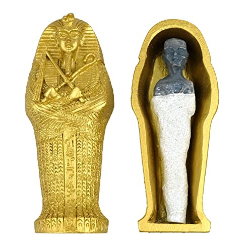 TRANSGOOD 3.5" Egyptian Mummy Pharaoh Sarcophagus w/Mummy Figurine Home Decor Collectible Egypt Souvenirs(Gold) - Image 1