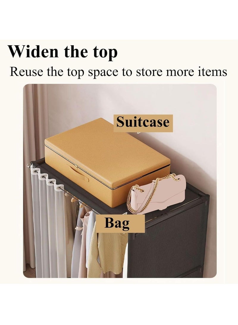 WALALLA Simple Style Portable Wardrobe Closet Clothes Storage Organizer Rack with Non-Woven Fabric Drawer And Dustproof Cloth for Home Bedroom - Image 2