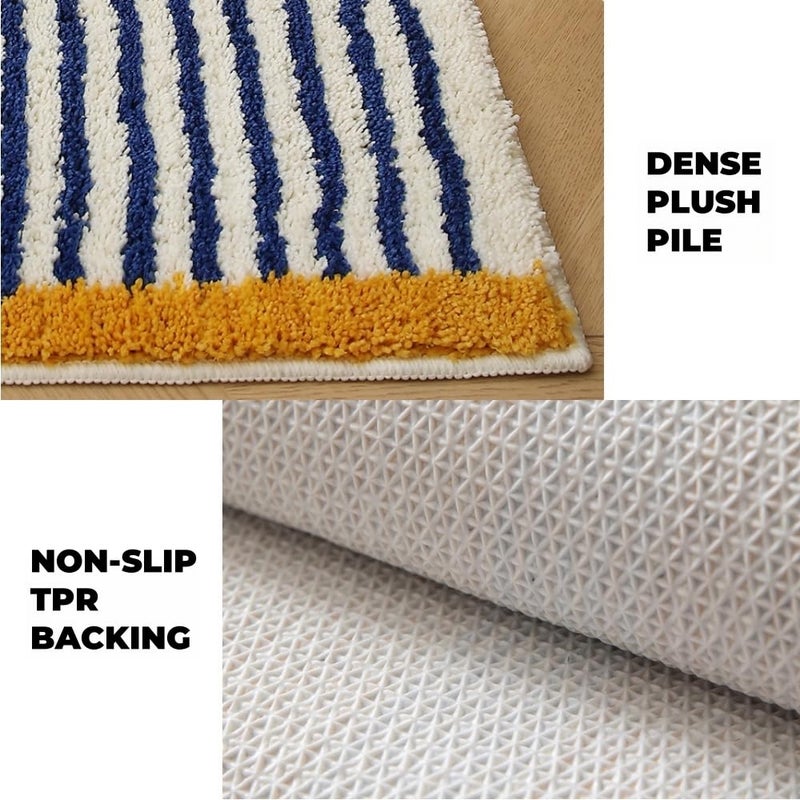 GIB cleaningtool GIB Bathroom Rugs Mat 32" x 20", Extra Soft Absorbent Plush Fluffy Bath Rugs, Non-Slip Washable Bath Mats for Bathroom Floor Shower Home Decor Accessories, Blue & White Striped with Yellow Accents - Image 3