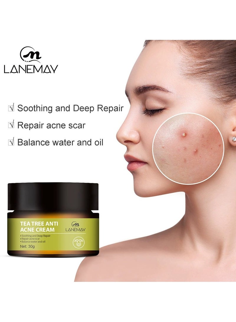 LANEMAY Tea Tree Acne Cream – Anti-Acne Treatment Fade Acne Scars, Pimple Spot Removal Oil Control Soothing Repair Cream - Image 1