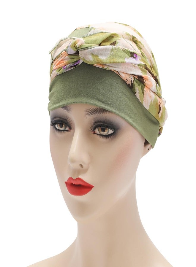 ZLYC Chemo Headwear Head Scarf Headwraps Long Head Covering Lightweight Beanie for Women, Watercolor Flower Green - Image 5