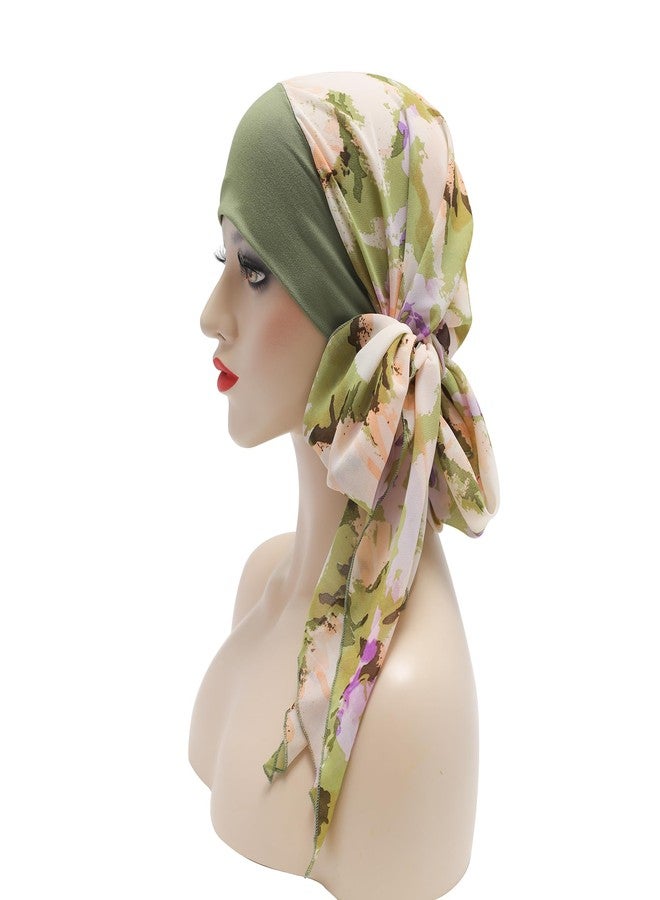 ZLYC Chemo Headwear Head Scarf Headwraps Long Head Covering Lightweight Beanie for Women, Watercolor Flower Green - Image 3