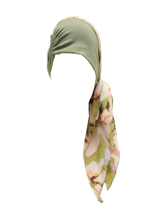 ZLYC Chemo Headwear Head Scarf Headwraps Long Head Covering Lightweight Beanie for Women, Watercolor Flower Green - Image 1