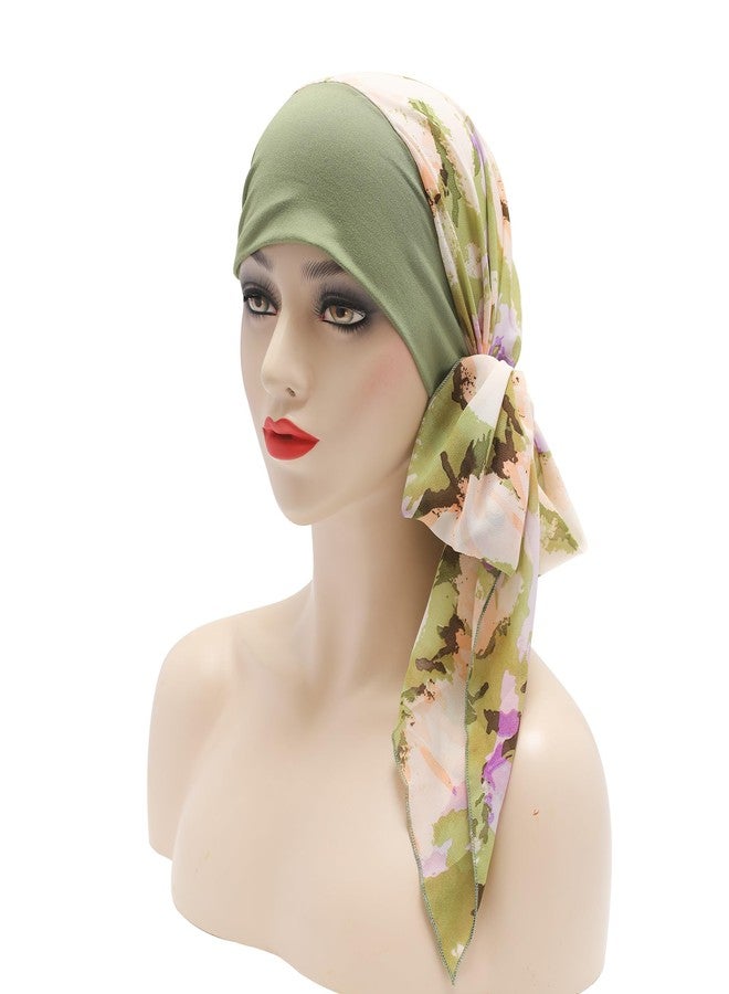 ZLYC Chemo Headwear Head Scarf Headwraps Long Head Covering Lightweight Beanie for Women, Watercolor Flower Green - Image 2