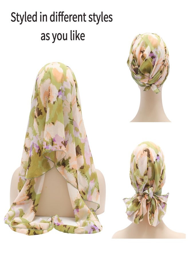 ZLYC Chemo Headwear Head Scarf Headwraps Long Head Covering Lightweight Beanie for Women, Watercolor Flower Green - Image 4