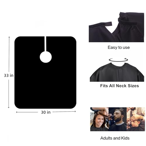 YELEGAI Short Barber Cape, Waterproof Nylon Salon Hair Cutting Cape, Makeup Artist Cape for Hair Dye, Comb-out, Styling, Shampoo (1, Black) - Image 3