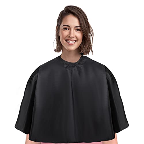 YELEGAI Short Barber Cape, Waterproof Nylon Salon Hair Cutting Cape, Makeup Artist Cape for Hair Dye, Comb-out, Styling, Shampoo (1, Black) - Image 1